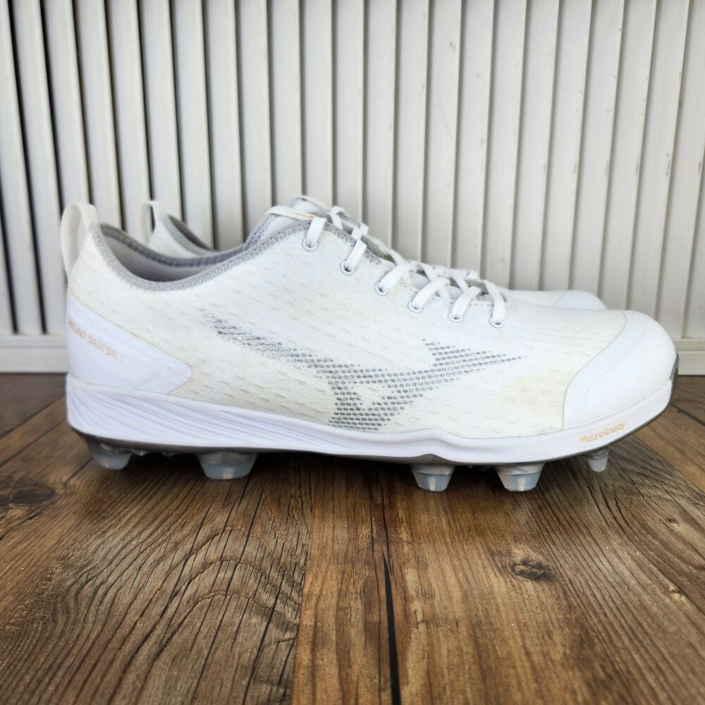 Mizuno Dominant 4 Baseball Cleats Mens Sz 11.5 White Woven Knit TPU Studs Molded
